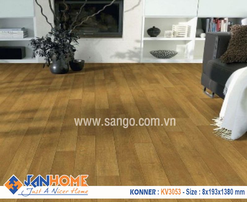 Thi công sàn gỗ Konner KV3053 phòng khách 